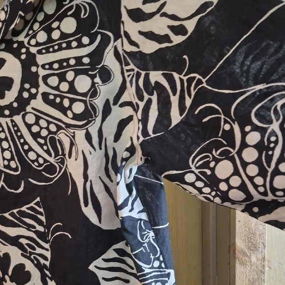 Christian Siriano Black White Boxy  Button Down Top 2x Linen Blend 3/4 Sleeve - Picture 5 of 13